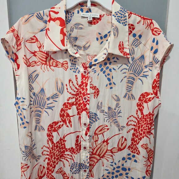 Maison D’Amelie Tops - Maison d’Amelie Lobster Print Button Up Blouse Women’s Medium Sleeveless